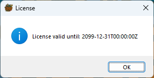 License dialog with expiry date